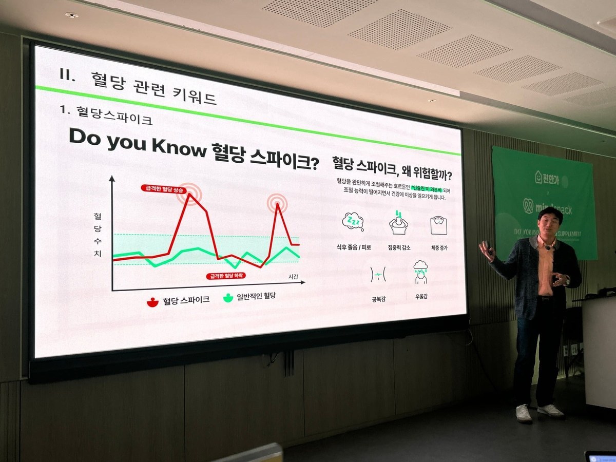 Do you Know 혈당 스파이크? 그래프 슬라이드 앞에서 설명하는 연사